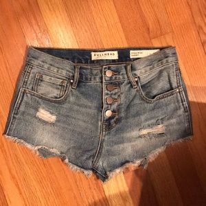 Medium Wash Distressed High Waisted Shorts